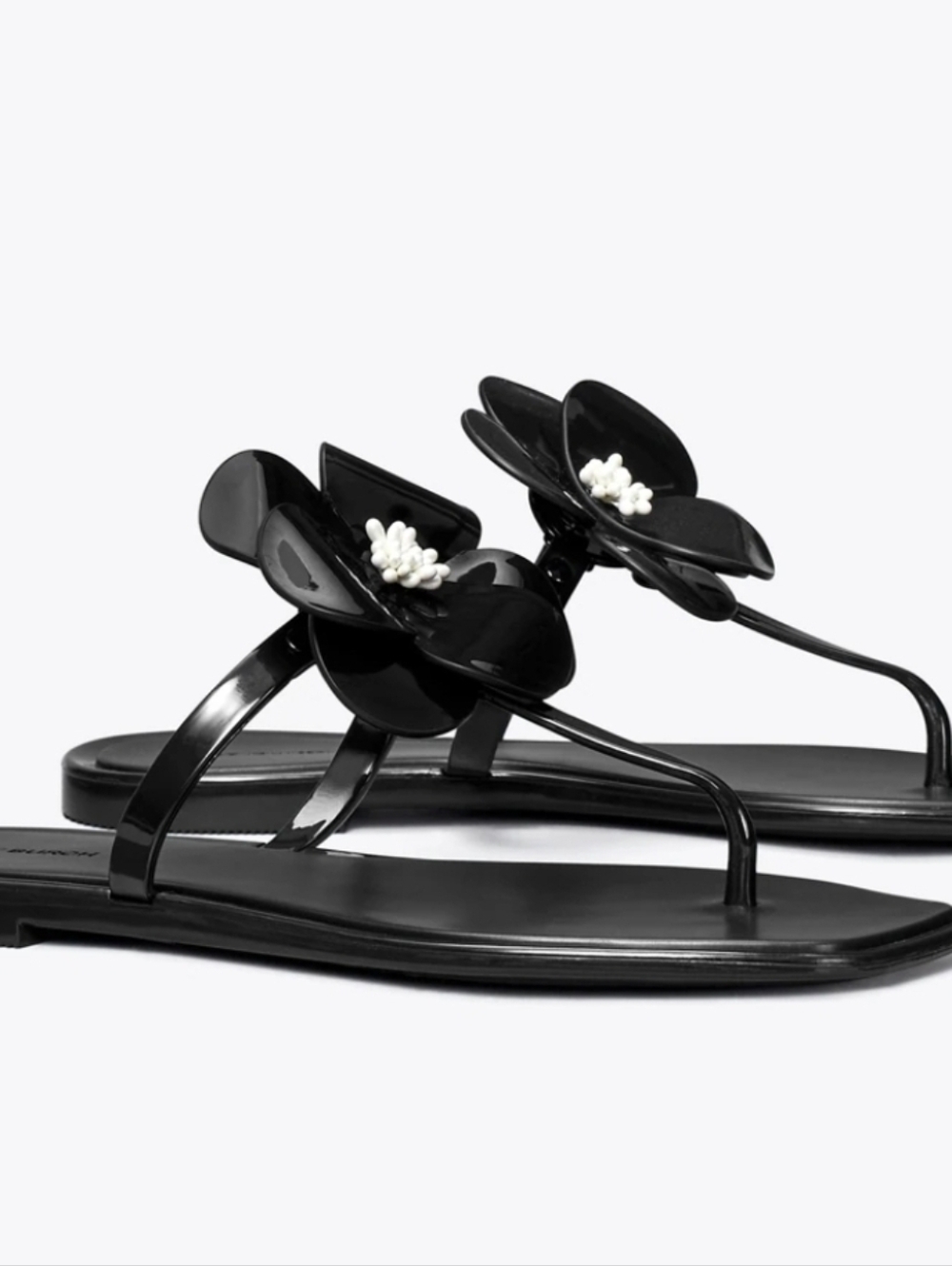 Tory Burch Black Floral Jelly Thong Sandals